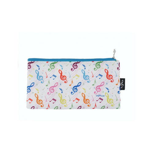 Music Pencil Case White with Colorful Notes and Clefs 24cm x 12cm
