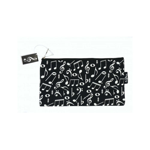 Music Pencil Case Black with White Notes and Clefs, 24cm x 12cm