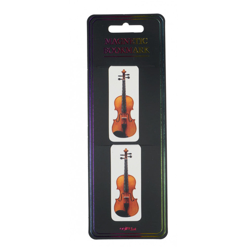 Set of 2 Magnetic Guitar Bookmarks - Violin Design, 7cm x 2.5cm, Clear Plastic Sleeve