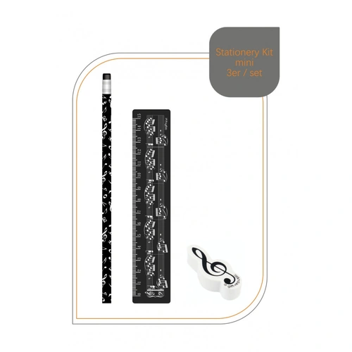 Stationery Kit with Black 15cm Ruler, Black Pencil, and White Treble Clef Eraser