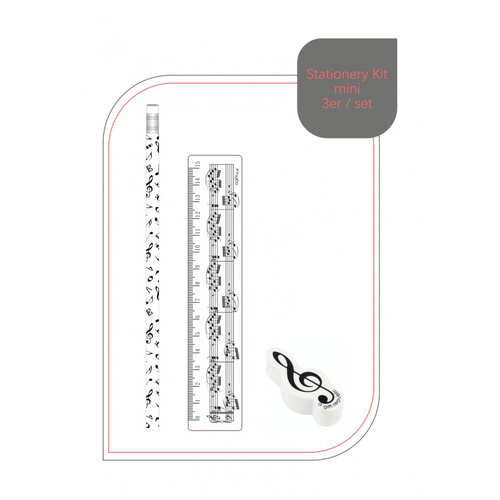 White Stationery Kit with 15cm Ruler, Pencil, and Treble Clef Eraser