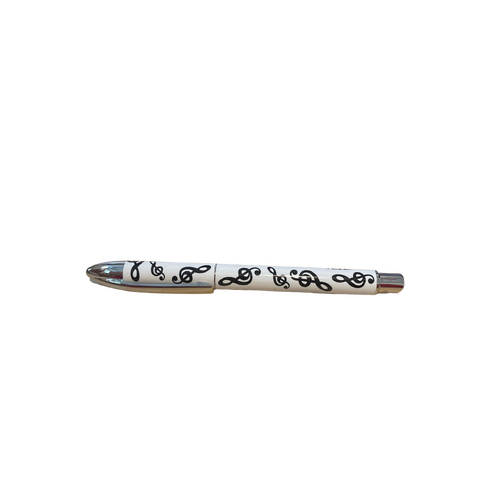 Music Pen in White with Black Treble Clefs and Black Keyboard