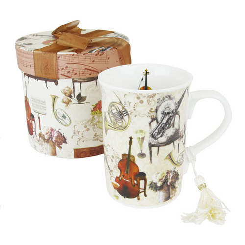 Music Mug with Presentation Box - Cream Orchestral Instruments Design