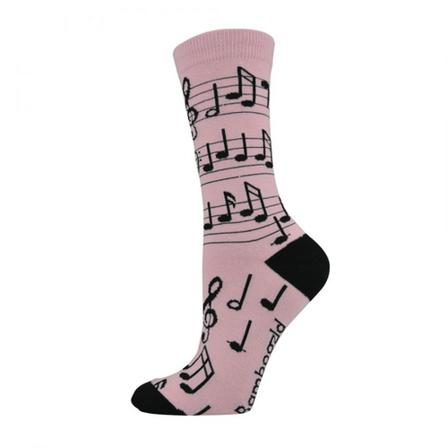 Bamboozld Women's Pink Music Socks with Black Manuscript, Size 2-8, Bamboo