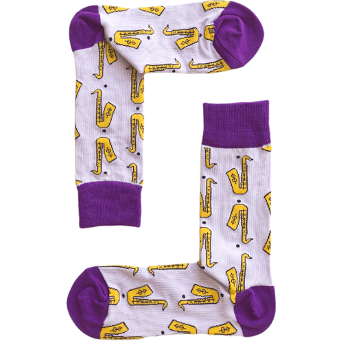 Saxophone Socks - Lilac with Purple, Size 6-11, 80% Cotton & 20% Polyester