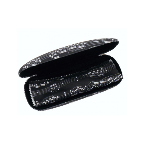 Black Glasses Case with White Manuscript and Microfibre Cleaning Cloth