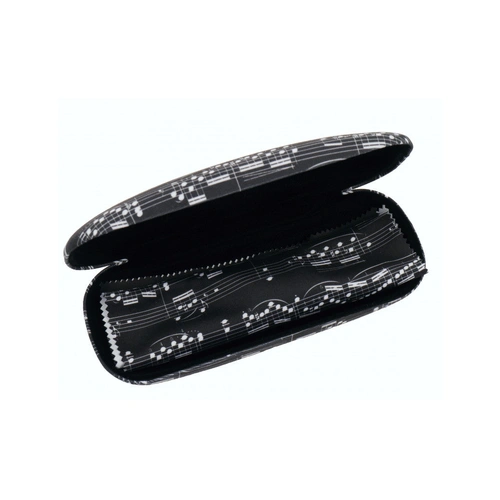 Black Glasses Case with White Manuscript and Microfibre Cleaning Cloth, 16.5x6.5x3.5 cm, Cloth Size 15x18 cm