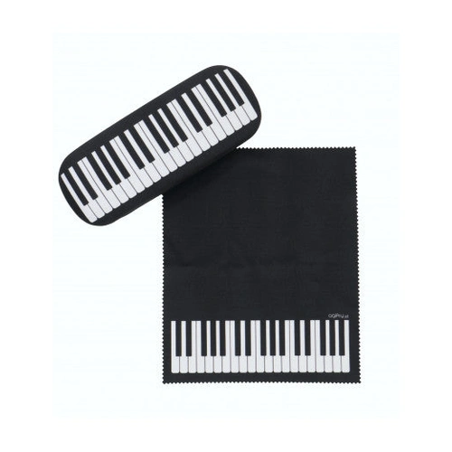 Black Glasses Case with White Keyboards and Microfiber Cleaning Cloth
