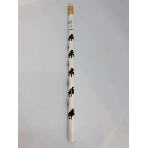 Piano Pencil White with Black Grand Pianos and Eraser, HB, Lightweight, Comfortable Grip