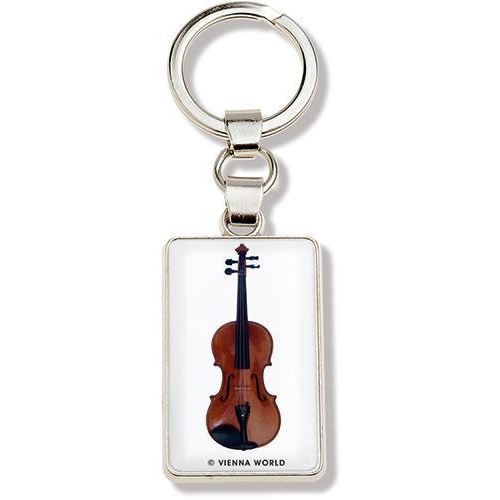 Violin Metal Keyring with White Background, 8cm x 5cm