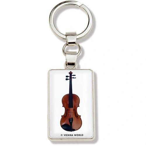 Violin Metal Keyring with White Background 8cm x 5cm