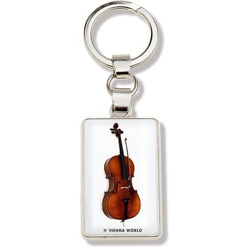 White Metal Cello Picture Keyring 5cm x 3cm