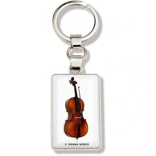 White Metal Keyring with Cello Image, 5cm x 3cm