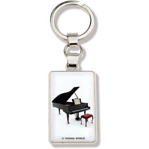 Grand Piano Keyring Metal Silver with White Background