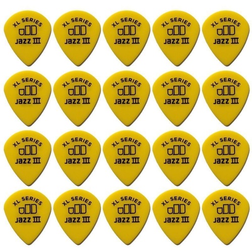 20 x Jim Dunlop Tortex Jazz 3 XL Yellow .73mm Guitar Picks III 498R