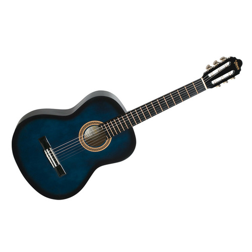 Valencia Nylon String Guitar 4/4 Full Size Blue Ideal Beginner Guitar