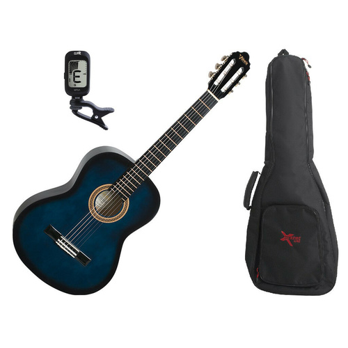 Valencia Full Size Classical Guitar Pack Blue C/W Tuner & Bag