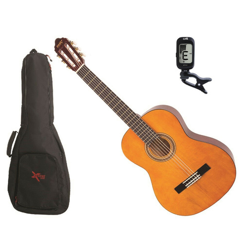 Valencia Full Size Left-Handed Classical Guitar Pack Natural C/W Tuner & Bag