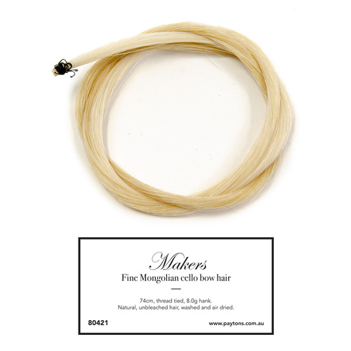 Cello Bow Hair - MAKERS - 74cm Hank 8.0g, Tied with Black Thread