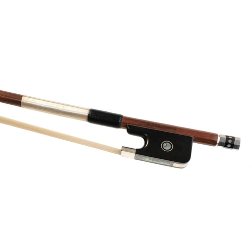 A. Sandner Pernambuco Cello Bow - Round, Sterling Silver, Full Mounted Ebony Frog, Made in Germany