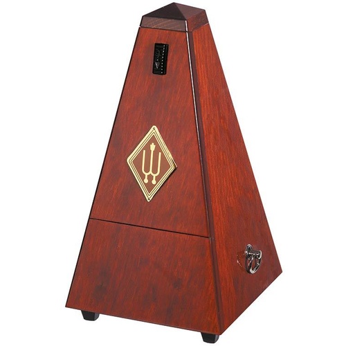 Wittner 810 Series Solid Wood Metronome with Bell, High Gloss Mahogany Finish, Mechanical Clockwork, Made in Germany