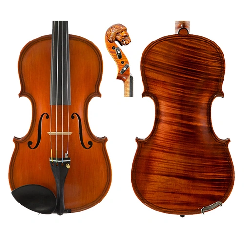 Gliga Vasile Lion Head Violin 1pc Back with Carpathian Spruce Top and Flamed Maple Sides, Neck, and Back