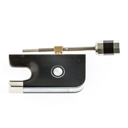 Ebony Parisian Eye Viola Bow Frog with 3-Part Button, Nickel Silver Mounted, Made in Germany