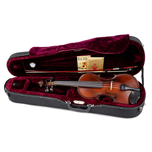 St Romani III by Gliga Violin Outfit with Clarendon - 1/8, FPS Case, Brazilwood Bow, Ebony Pegs, Synthetic Strings, Nitro Varnish, Made in Romania