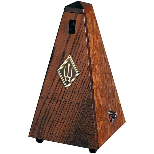Wittner 810 Series Solid Wood Metronome with Bell, Mat Oak Brown Finish, Mechanical Clockwork, Made in Germany