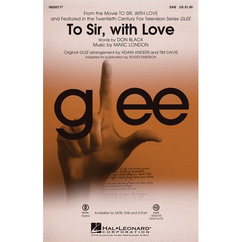 To Sir With Love Choral Arrangement by Adam Anders, Hal Leonard, 12 Pages