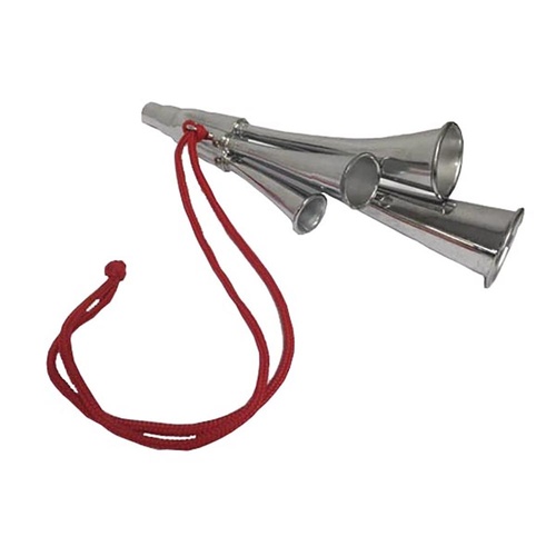 Blow Horn with 4 Trumpets, 28cm Chrome Plated Cheer Horn with Lanyard