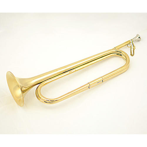 Bb Cavalry Bugle Brass Instrument - 51cm Length, 16cm Height, 12cm Bell Diameter - B-Grade with Imperfections