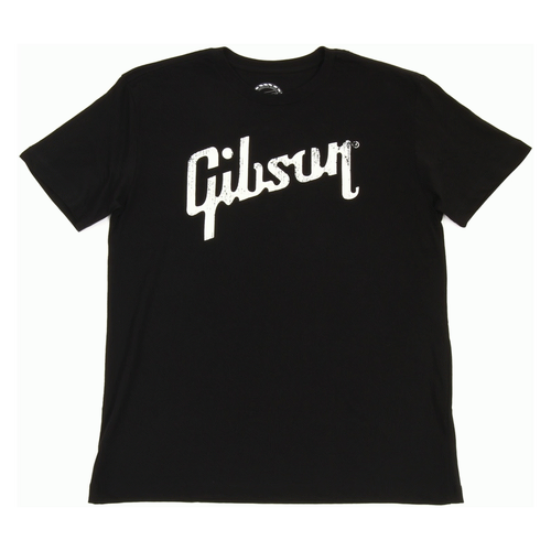 Gibson Distressed Logo T-Shirt Black Large 100% Cotton Unisex