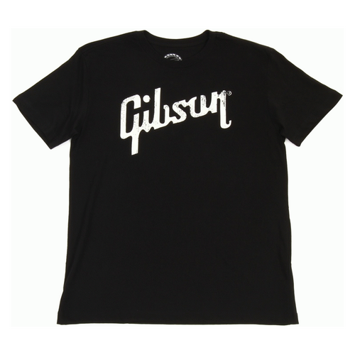 Gibson Distressed Logo T-Shirt (Black) - Medium, 100% Cotton, Athletic Fit, Unisex