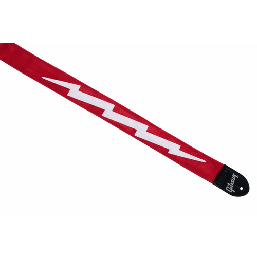 Gibson Lightning Bolt Seatbelt Strap Red 2" Wide Adjustable 36"-65" Tubular Nylon Vegan Leather Ends