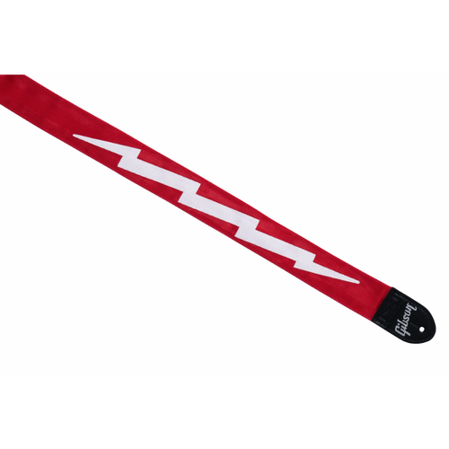 Gibson Lightning Bolt Seatbelt Strap Red, 2" Wide, Adjustable 36" to 65", Tubular Nylon with Vegan Leather Ends