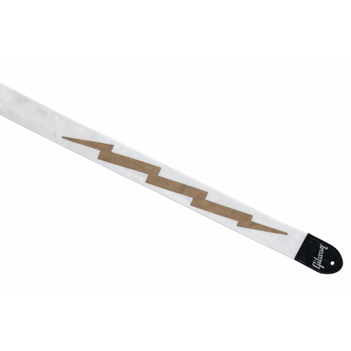 Gibson Lightning Bolt Seatbelt Strap White 2” Adjustable Nylon Vegan Leather Ends 36” to 65”