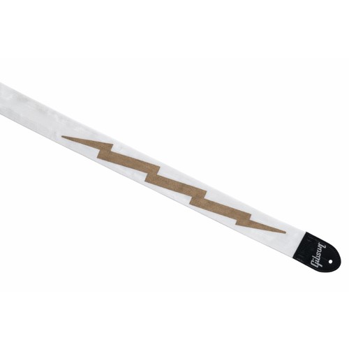 Gibson Lightning Bolt Seatbelt Strap White 2" Wide Adjustable 36"-65" Vegan Leather Ends