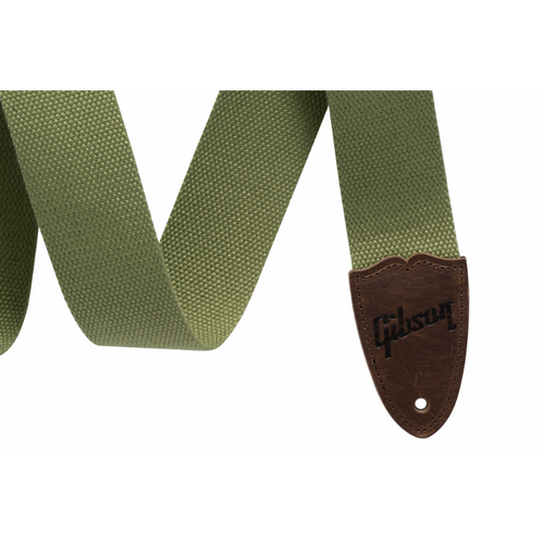 Gibson Canvas Guitar Strap Green - 2" Wide, Adjustable 36" to 65", Cotton with Leather Ends