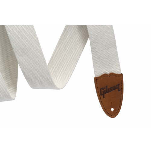 Gibson Canvas Guitar Strap White 2" Wide Adjustable 36" to 65" Cotton with Leather Ends