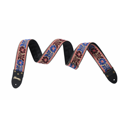 Gibson Vintage Original Tan Strap 2" Wide, Adjustable 36"-65", Jacquard Fabric with Vegan Leather Backing