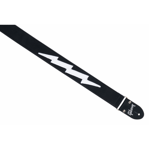 Gibson Vintage Bolt Strap Black 2" Wide Adjustable 36"-65" Flannel with Leather Ends