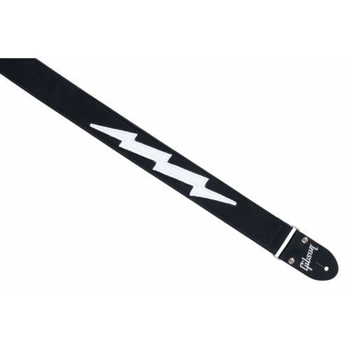 Gibson Vintage Bolt Strap Black 2” Wide Adjustable 36”-65” Genuine Leather Ends