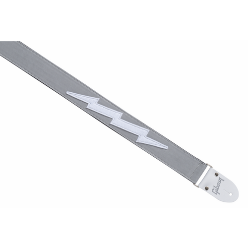 Gibson Vintage Bolt Strap Gray - 2" Wide, Premium Flannel, Adjustable 36"-65", Genuine Leather Ends