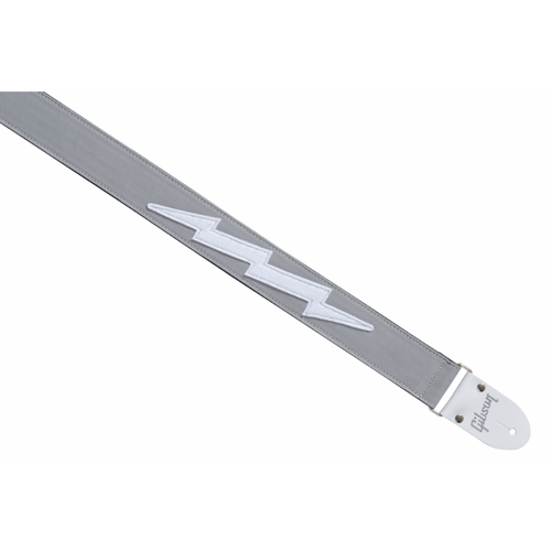 Gibson Vintage Bolt Guitar Strap Gray 2” Wide Adjustable 36”-65” Genuine Leather Ends Flannel Material