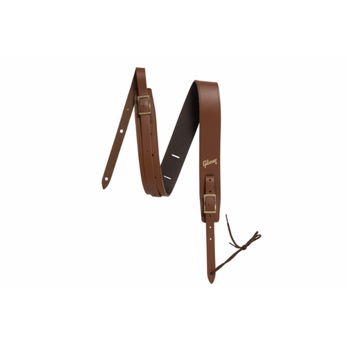 Gibson Troubadour Leather Guitar Strap Brown 2" Wide Adjustable 40"-65" with Headstock String