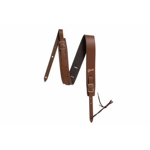 Gibson Troubadour Leather Guitar Strap Brown 2" Wide Adjustable 40"-65" with Headstock String