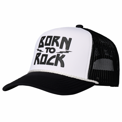 Gibson Kids Born 2 Rock Black and White Trucker Hat with Adjustable Snap Closure