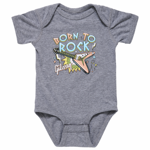 Gibson Born to Rock Baby Onesie Gray 6/12M Cotton/Polyester Blend with Flying V Artwork