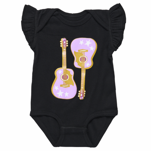 Gibson Pink Guitar Baby Onesie (Black) 12/18M, Cotton/Polyester Blend, Cute Design with Pink Guitars and Stars